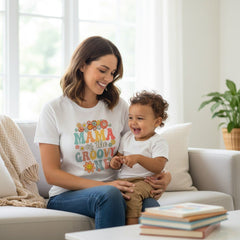 Mama Of The Groovy One T-Shirt Cotton Graphic Tee Mom Gift