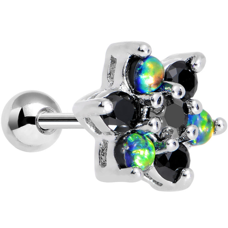 16G 1/4 Black Faux Opal Black Flower Tragus Cartilage Earring