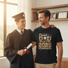 Proud Dad Of A 2026 Graduate Graphic T-Shirt Cotton Men's Casual Commemorative Wear