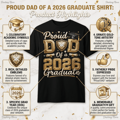 Proud Dad Of A 2026 Graduate Graphic T-Shirt Cotton Men's Casual Commemorative Wear