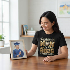 Proud Mom 2026 Graduate T-Shirt 100% Cotton Casual Top