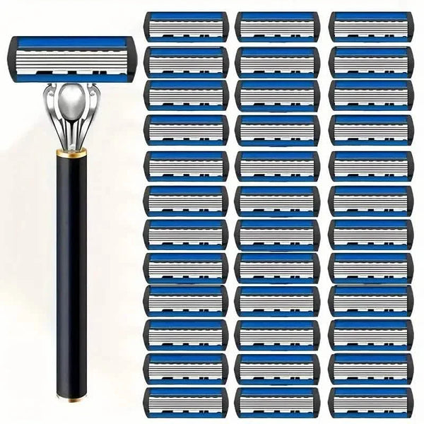 Replacement Razor Blades Safety Shaver Set with Anti-Slip Metal Handle with 1 Razor + 36 Blades