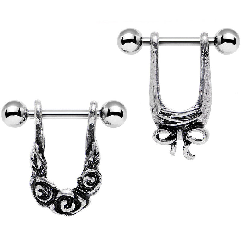 16G 3/8 Steel Beautiful Bow Flower Helix Cartilage Earring Set