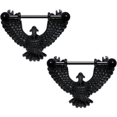 14G 1 1/16 Black Birdseye View Soaring Eagle Nipple Shield Set