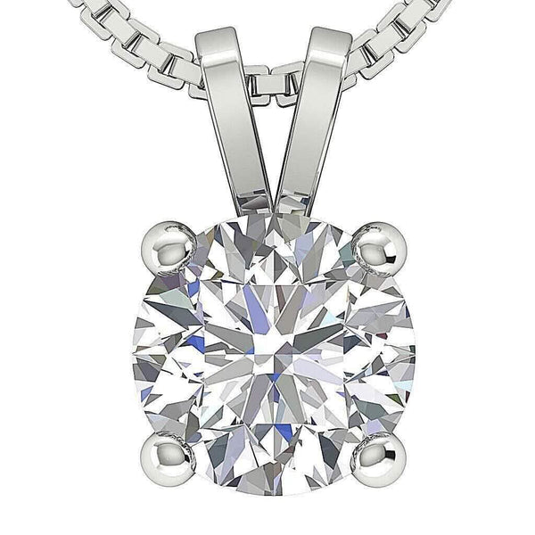 Solitaire Pendant I2 H 1.03 Ct Round Cut Diamond Four Prong Set 14K White Gold