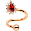 Red CZ Gem Rose Gold PVD Teardrop Spiral Twister Top Mount Belly Ring