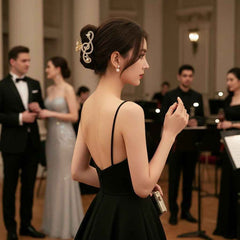 Treble Clef Hair Clip Sparkling Rhinestone Metal Gold Tone Butterfly Barrette for Music Lovers Formal Concert Wear