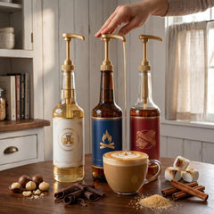 Universal Gold Syrup Pump Compatible with 750ml Torani DaVinci and Jordans Bottles