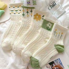 Women’s Floral Cotton Socks – 5 Pairs US Size 6–10 One Size Fits
