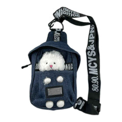 Kawaii Denim Crossbody Sling Bag with Sheep Charm Adjustable Strap