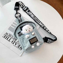 Kawaii Denim Crossbody Sling Bag with Sheep Charm Adjustable Strap