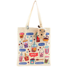 Cream Boba Tote Bag – Cute Gift with Keychain & Enamel Pin