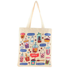 Cream Boba Tote Bag – Cute Gift with Keychain & Enamel Pin