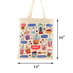 Cream Boba Tote Bag – Cute Gift with Keychain & Enamel Pin