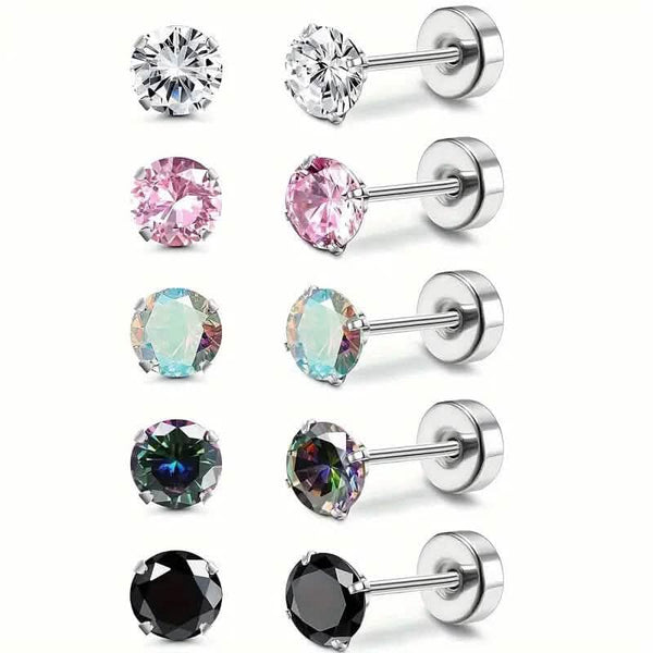 Women's Cubic Zirconia Surgical Stainless Steel Flat Back Earrings