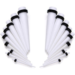 14 to 00G 18 Piece White Acrylic Ear Stretching Taper Kit Set