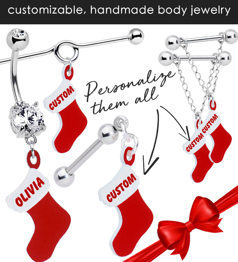Custom Holiday Christmas Stocking Personalized Name Fishhook Earrings