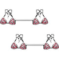 Pink Gem Summer Swimsuit Nipple Barbell Ring Set