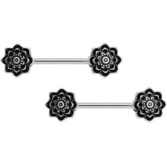 14G 5/8 Symmetric Black Lotus Flower Nipple Babell Set